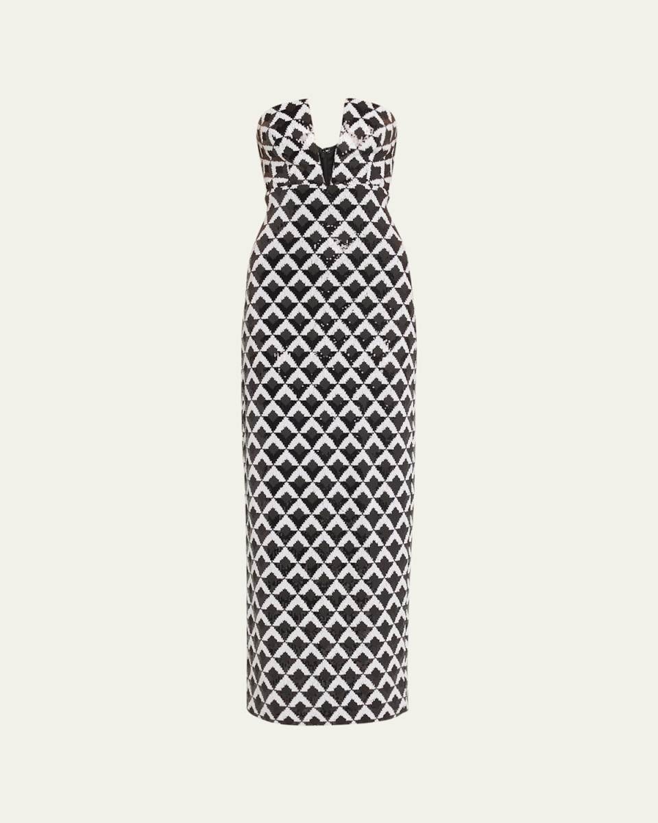 Ramona Checkmate Sequined Strapless Gown